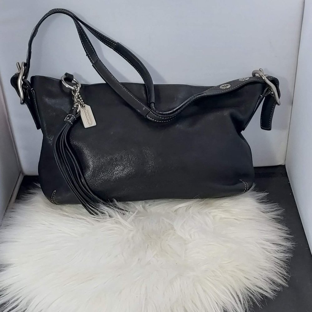 Black leather Coach Shoulder Bag Purse M04S-1417